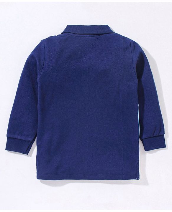 Babyhug Cotton Knit Full Sleeves Cut & Sew with Graphic Detailing Polo T-Shirt - Navy Blue & Grey