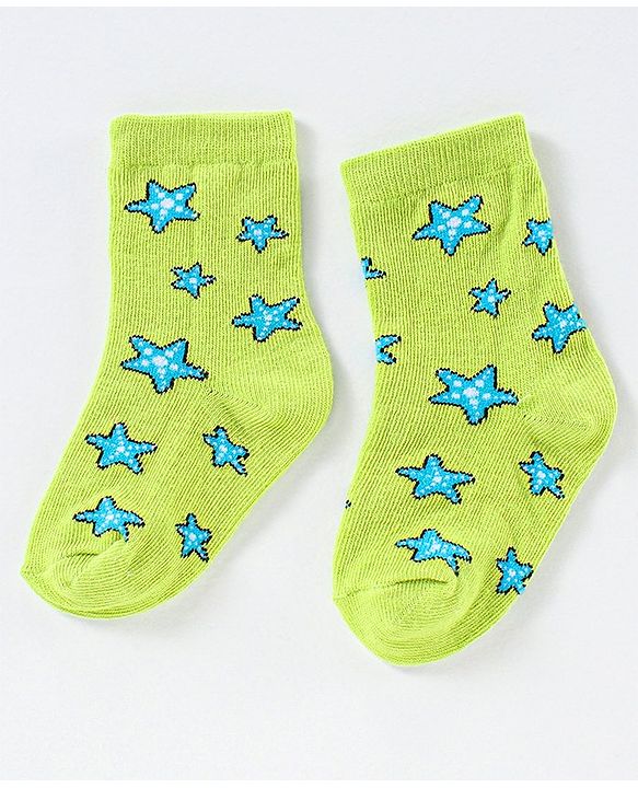 Cute Walk by Babyhug Anti Bacterial Ankle Length Non Terry Striped Socks Star Print Pack of 3 - Blue Green