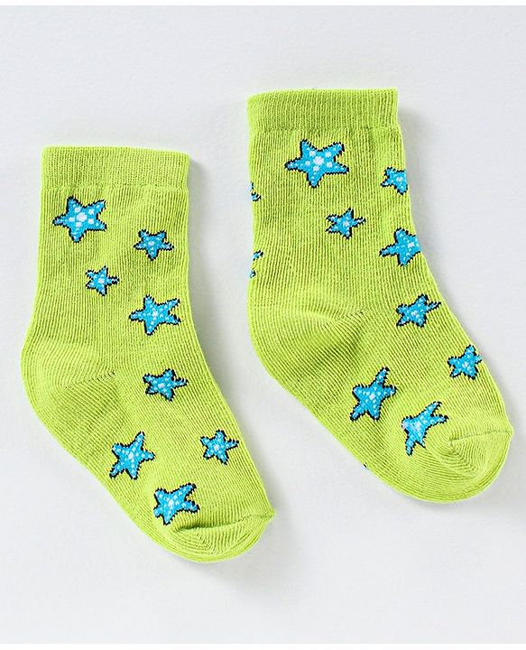Cute Walk by Babyhug Anti Bacterial Ankle Length Non Terry Striped Socks Star Print Pack of 3 - Blue Green