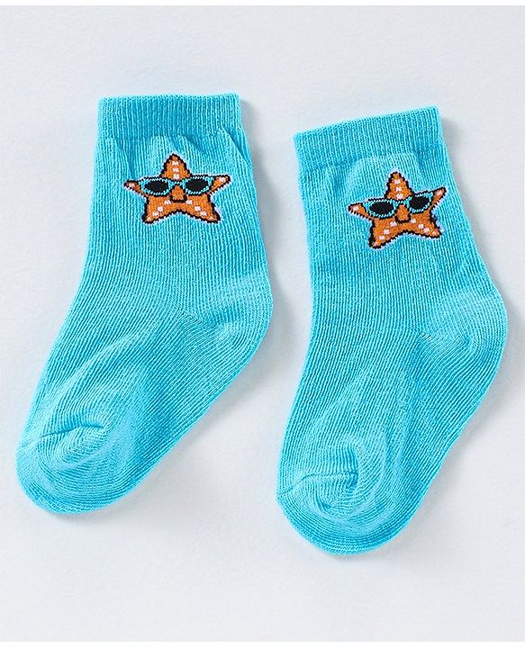 Cute Walk by Babyhug Anti Bacterial Ankle Length Non Terry Striped Socks Star Print Pack of 3 - Blue Green