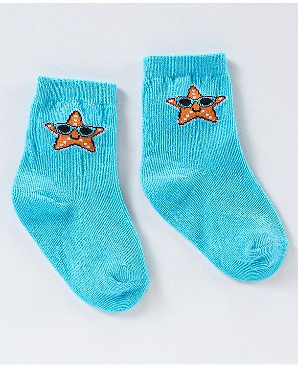 Cute Walk by Babyhug Anti Bacterial Ankle Length Non Terry Striped Socks Star Print Pack of 3 - Blue Green