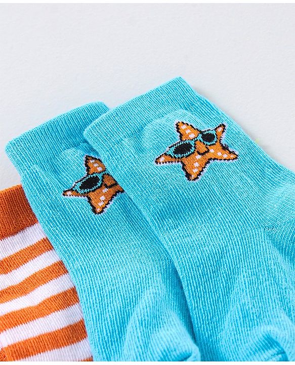 Cute Walk by Babyhug Anti Bacterial Ankle Length Non Terry Striped Socks Star Print Pack of 3 - Blue Green