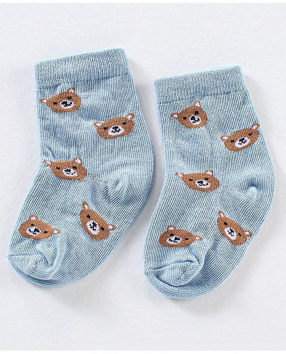 Cute Walk by Babyhug Anti Bacterial Ankle Length Non Terry Striped Socks Bear Design Pack of 3 - Blue Yellow