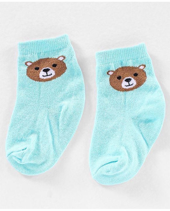 Cute Walk by Babyhug Anti Bacterial Ankle Length Non Terry Striped Socks Bear Design Pack of 3 - Blue Yellow
