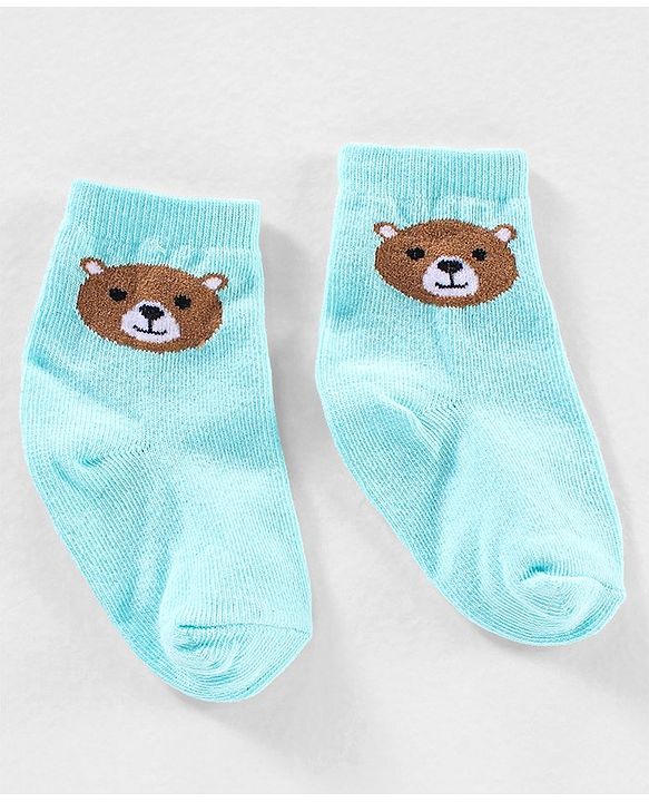 Cute Walk by Babyhug Anti Bacterial Ankle Length Non Terry Striped Socks Bear Design Pack of 3 - Blue Yellow