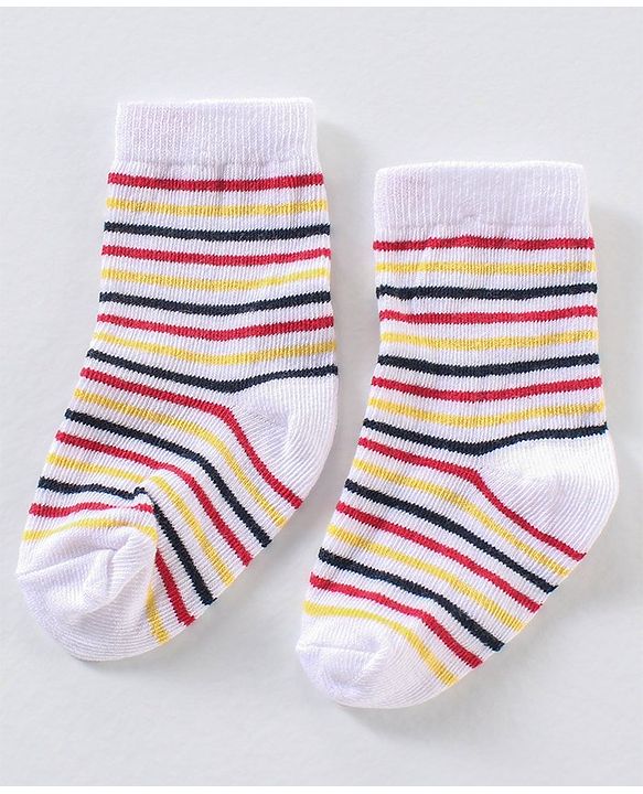 Cute Walk by Babyhug Anti Bacterial Ankle Length Non Terry Striped Socks Pack of 3 - Blue Yellow