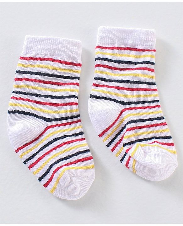Cute Walk by Babyhug Anti Bacterial Ankle Length Non Terry Striped Socks Pack of 3 - Blue Yellow