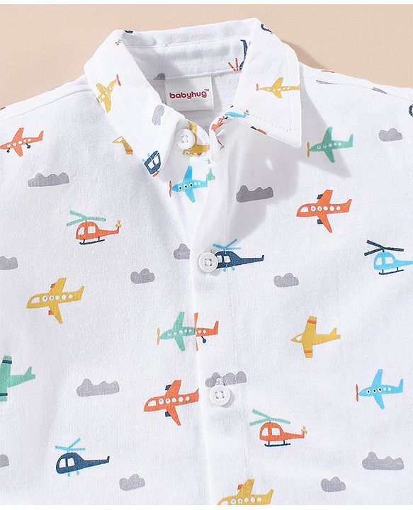 Babyhug Cotton Half Sleeves Knit Boys Shirt Aeroplane Print - White