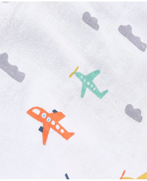 Babyhug Cotton Half Sleeves Knit Boys Shirt Aeroplane Print - White