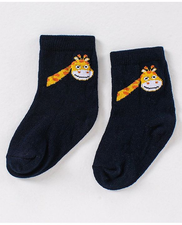 Cute Walk by Babyhug Anti Bacterial Ankle Length Non Terry Striped Socks Giraffe Print Pack of 3 - Blue White