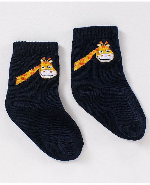 Cute Walk by Babyhug Anti Bacterial Ankle Length Non Terry Striped Socks Giraffe Print Pack of 3 - Blue White