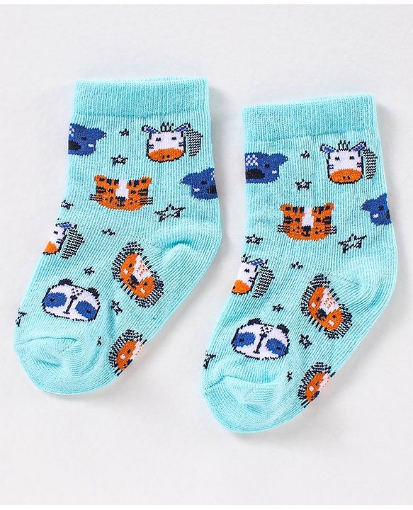 Cute Walk by Babyhug Anti Bacterial Ankle Length Non Terry Striped Socks Giraffe Print Pack of 3 - Blue White