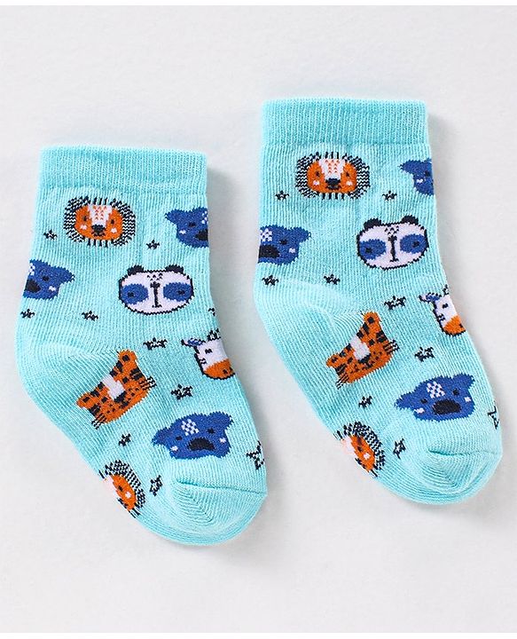 Cute Walk by Babyhug Anti Bacterial Ankle Length Non Terry Striped Socks Giraffe Print Pack of 3 - Blue White