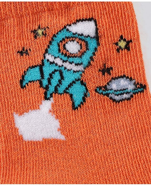 Cute Walk by Babyhug Ankle Length Anti Bacterial Space Theme Socks Pack Of 3 - Blue White
