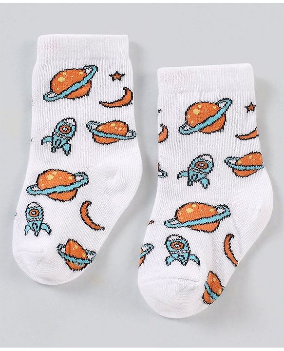Cute Walk by Babyhug Ankle Length Anti Bacterial Space Theme Socks Pack Of 3 - Blue White