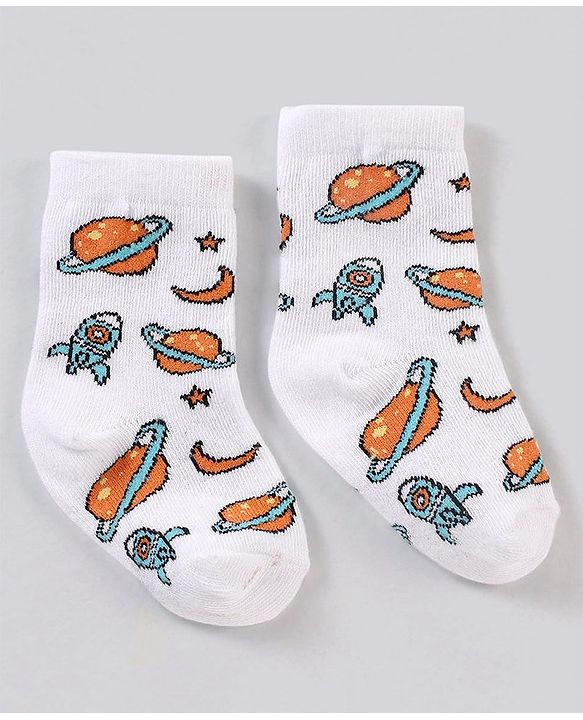 Cute Walk by Babyhug Ankle Length Anti Bacterial Space Theme Socks Pack Of 3 - Blue White