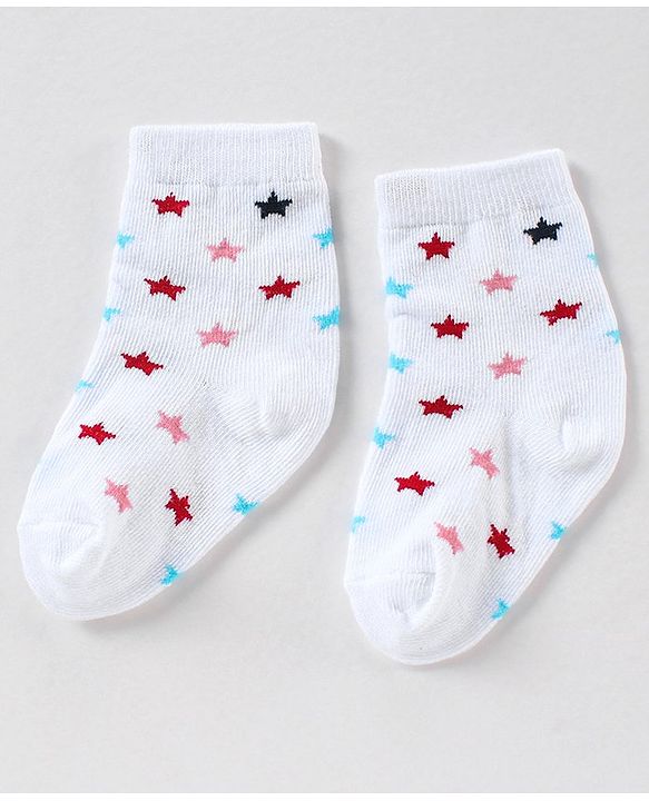 Cute Walk by Babyhug Anti Bacterial Ankle Length Non Terry Striped Socks Star Print Pack of 3 - Blue White