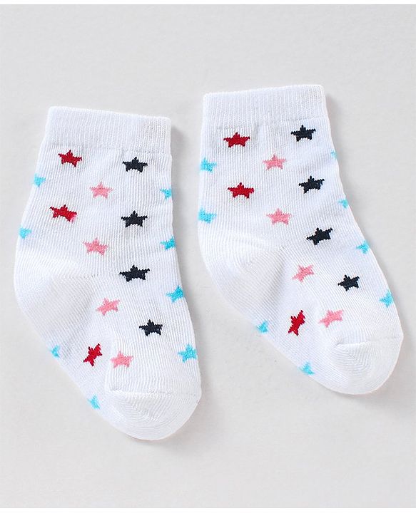 Cute Walk by Babyhug Anti Bacterial Ankle Length Non Terry Striped Socks Star Print Pack of 3 - Blue White
