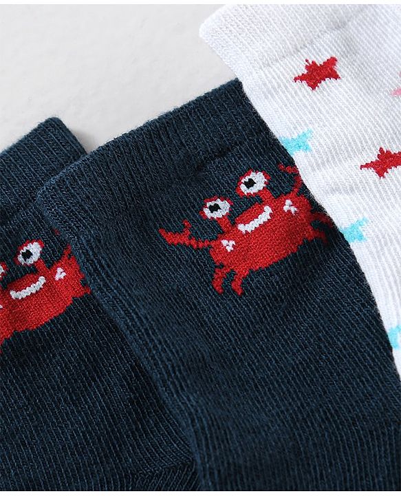 Cute Walk by Babyhug Anti Bacterial Ankle Length Non Terry Striped Socks Star Print Pack of 3 - Blue White