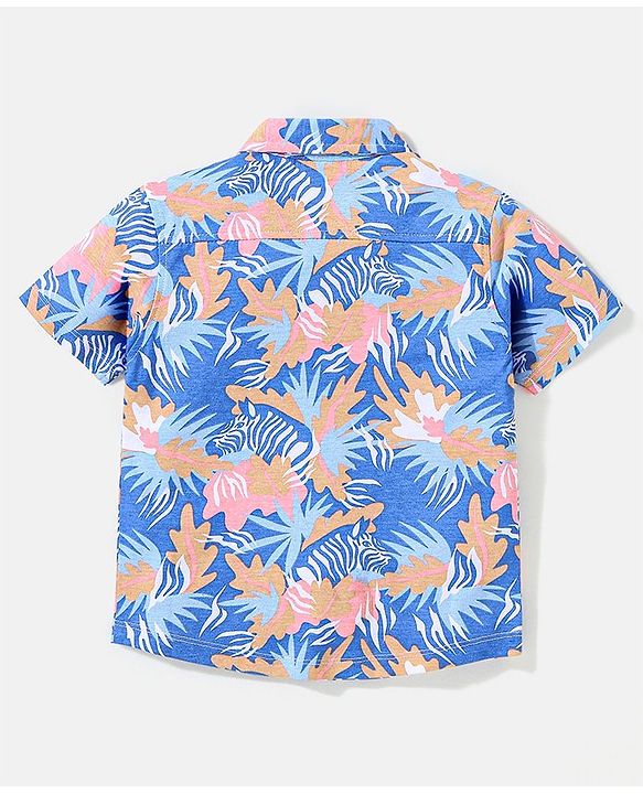 Babyhug Half Sleeves Cotton Knitted Zebra Printed Shirt - Blue