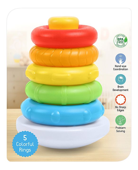 Babyhug Premium 5 Colorful Stacking Rings| Junior Plastic Stack Up Educational Toy| Bath Toy Ring| BIS Certified| Non-Toxic| 6 Months+