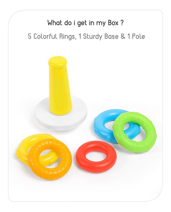 Babyhug Premium 5 Colorful Stacking Rings| Junior Plastic Stack Up Educational Toy| Bath Toy Ring| BIS Certified| Non-Toxic| 6 Months+