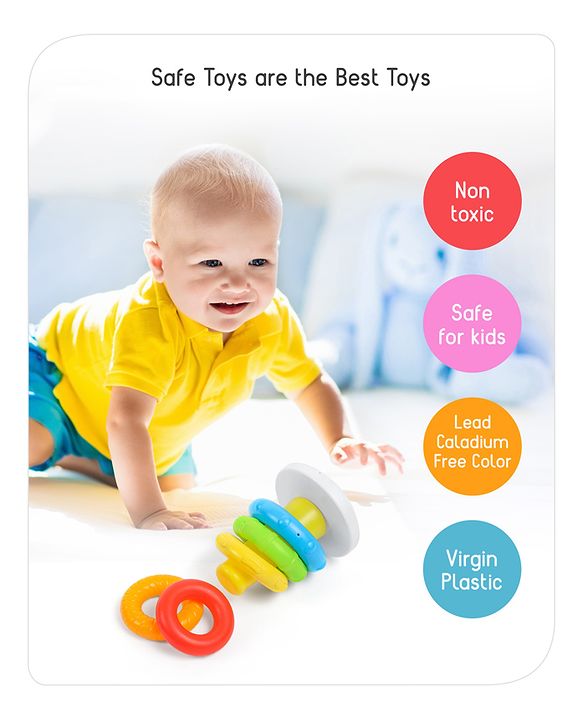Babyhug Premium 5 Colorful Stacking Rings| Junior Plastic Stack Up Educational Toy| Bath Toy Ring| BIS Certified| Non-Toxic| 6 Months+