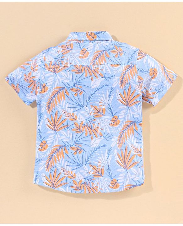 Babyhug cotton Half sleeves Knit boys shirt Tropical Print- Light Blue