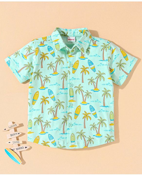 Babyhug cotton Half sleeves Knit boys shirt Surf Print- Blue