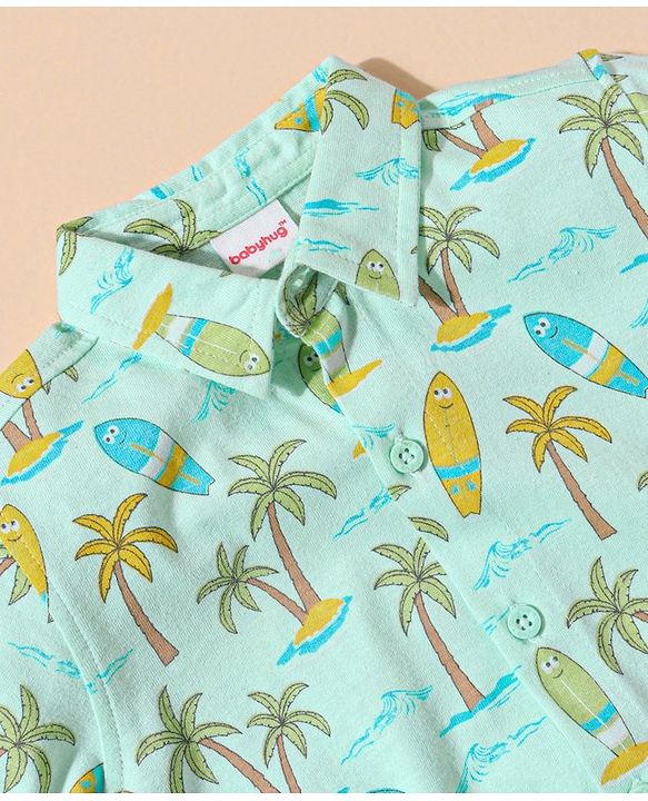 Babyhug cotton Half sleeves Knit boys shirt Surf Print- Blue