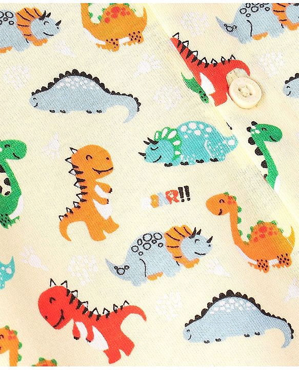 Babyhug Cotton Knit Half Sleeve  Regular Collar Dino Printed Shirt - White