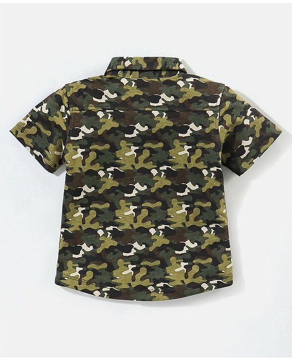 Babyhug Half Sleeve Cotton Knitted Camouflage Printed Shirt - Green