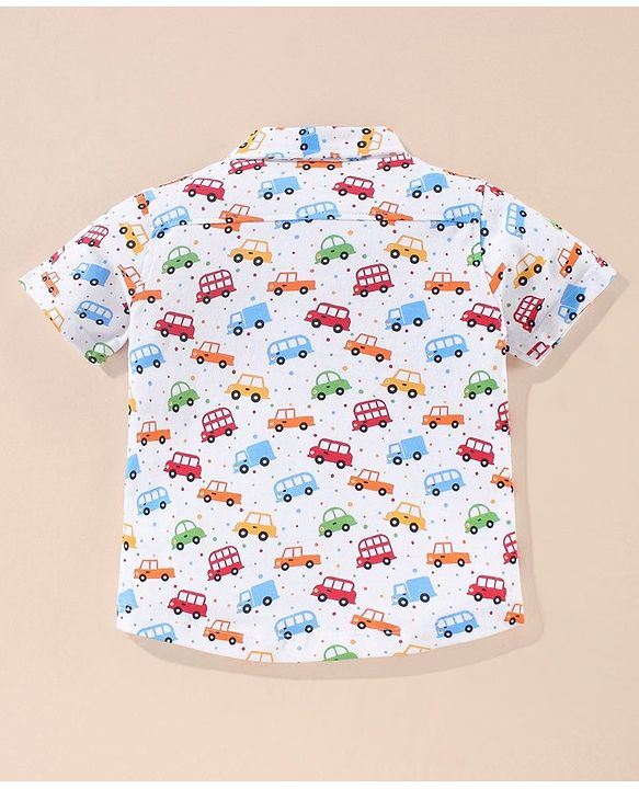 Babyhug Cotton Half Sleeves Knit Boys Shirt Car & Bus Print - White