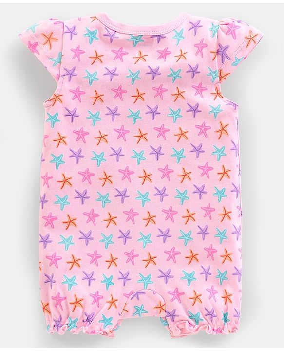 Babyhug 100% Cotton Knit Short Sleeves Romper Starfish Print - Pink