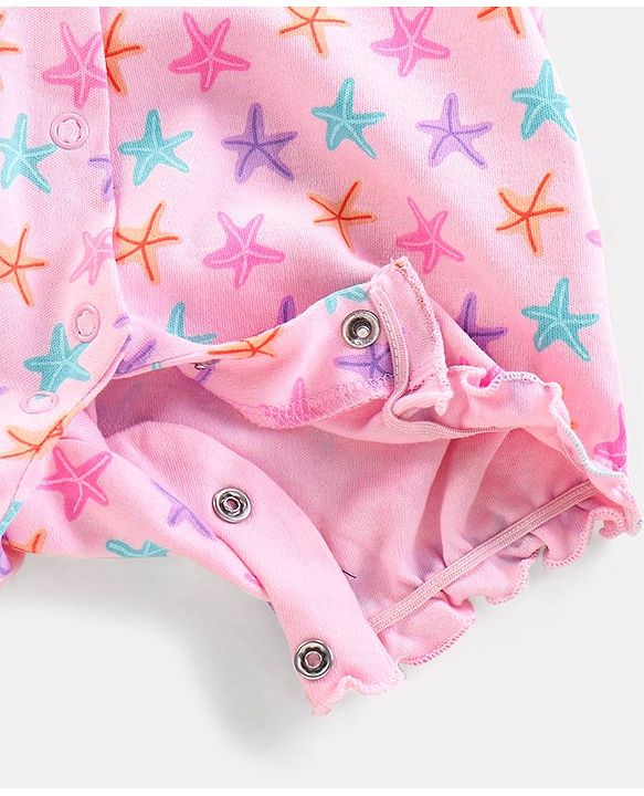 Babyhug 100% Cotton Knit Short Sleeves Romper Starfish Print - Pink