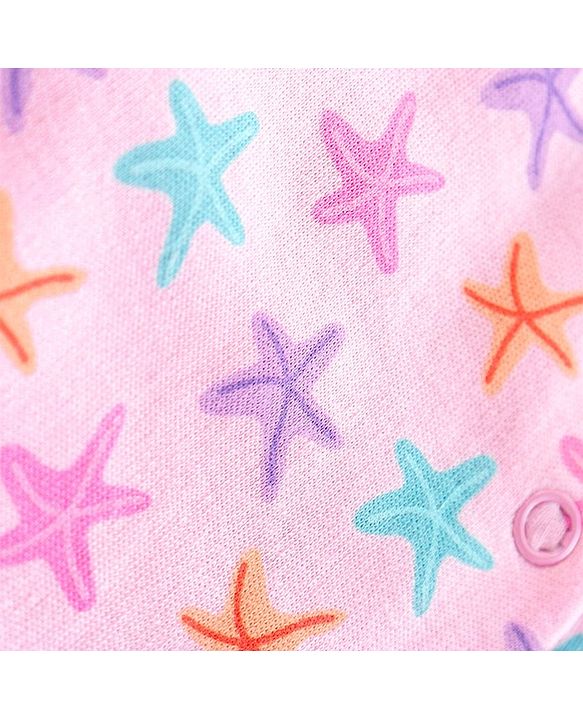 Babyhug 100% Cotton Knit Short Sleeves Romper Starfish Print - Pink
