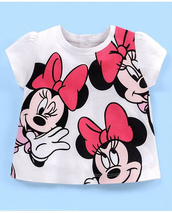 Babyhug 100% Cotton Knit Half Sleeves T-Shirt Minnie Mouse Print - White