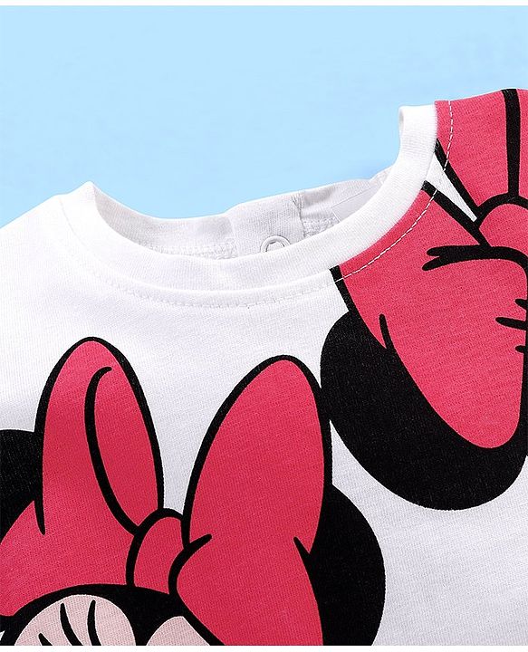 Babyhug 100% Cotton Knit Half Sleeves T-Shirt Minnie Mouse Print - White