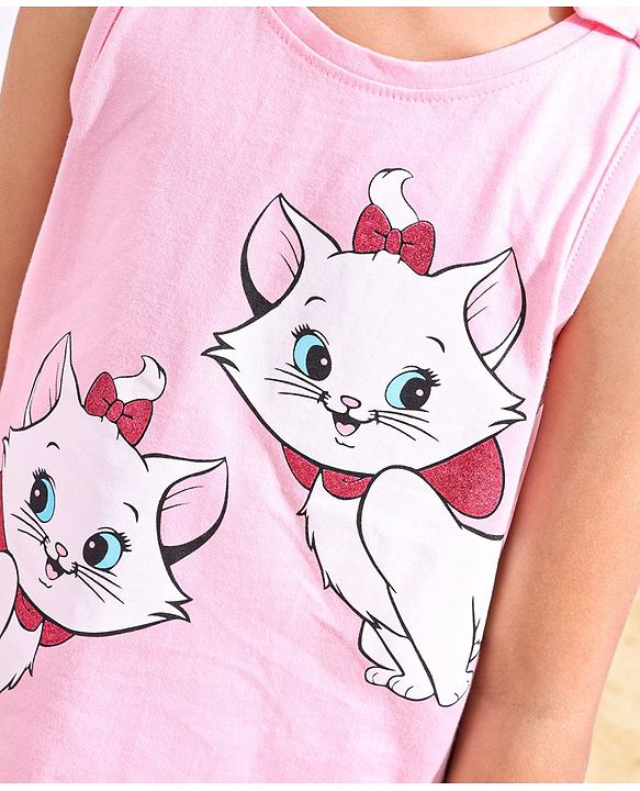 Babyhug 100% Cotton Sleeveless Tee With Marie Print & Bow Detailing- Pink