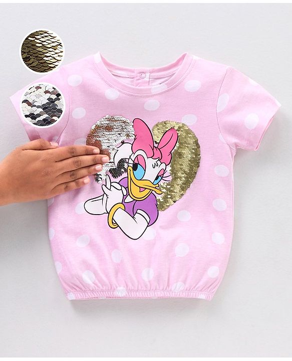 Babyhug 100% Cotton Half Sleeves  Tee With Donald Duck Print - Pink