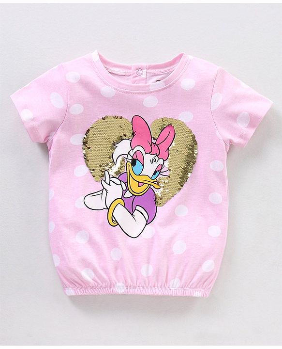 Babyhug 100% Cotton Half Sleeves  Tee With Donald Duck Print - Pink