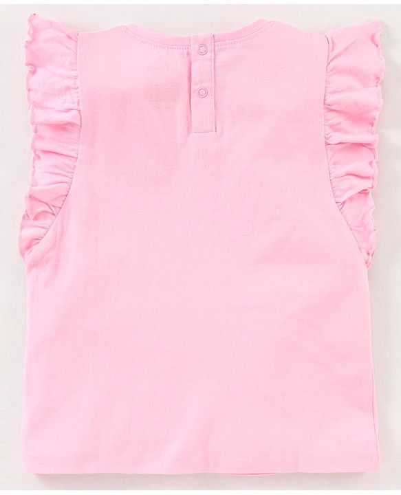 Babyhug Frill Sleeves Tee With Winnie The Pooh Print & Frill Detailing- Pink
