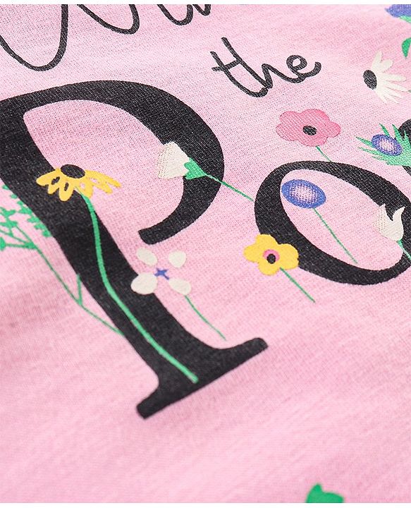 Babyhug Frill Sleeves Tee With Winnie The Pooh Print & Frill Detailing- Pink