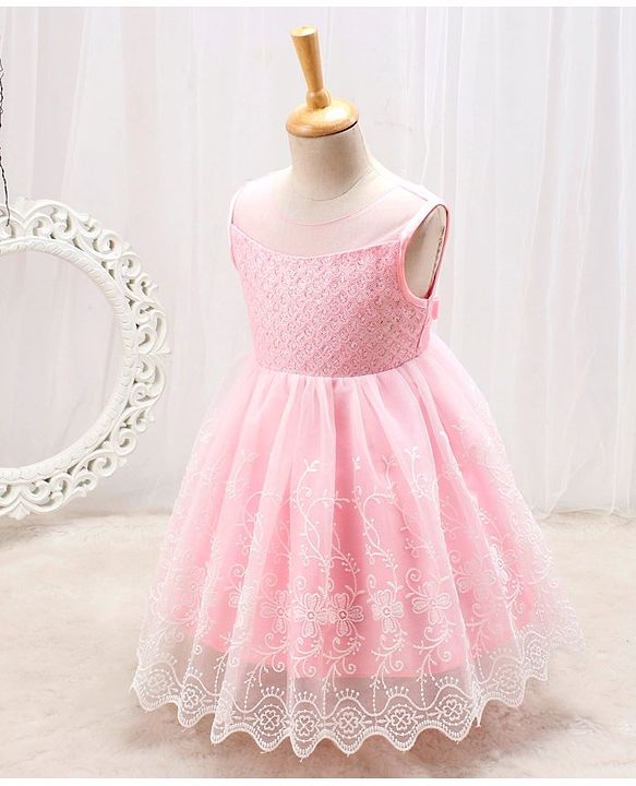 Babyhug Woven Sleeveless Party Frock with Embroidered & Sequines - Pink