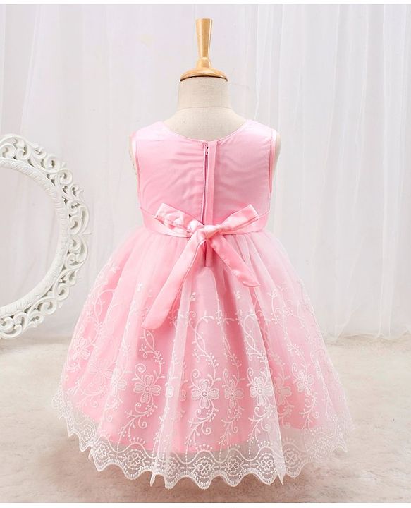 Babyhug Woven Sleeveless Party Frock with Embroidered & Sequines - Pink