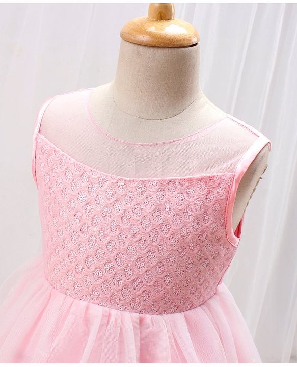 Babyhug Woven Sleeveless Party Frock with Embroidered & Sequines - Pink