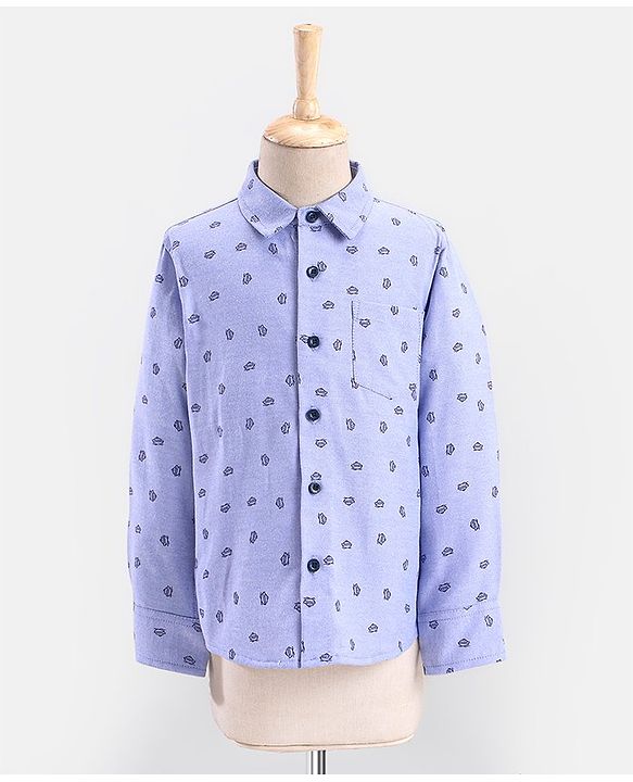 Babyhug Lycra Blend Full Sleeves Party Suit Ship Print- Blue & Grey