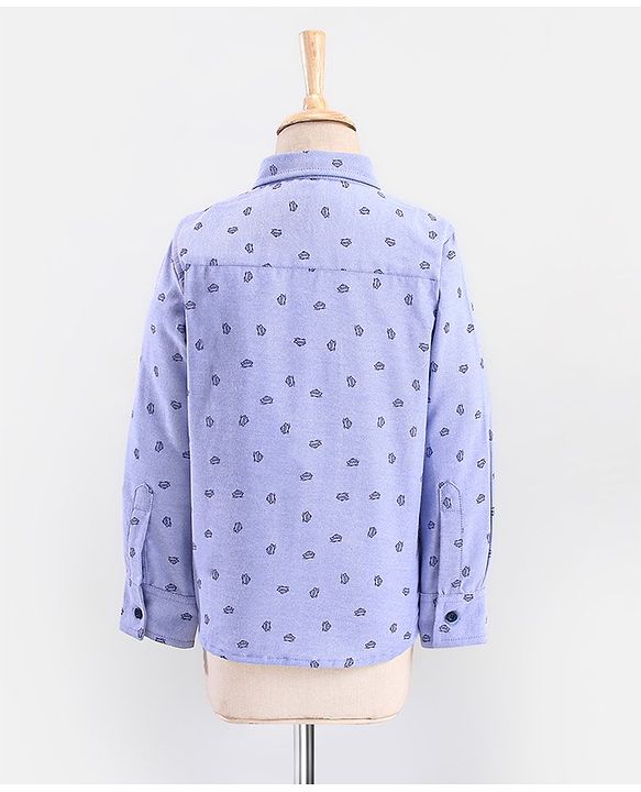 Babyhug Lycra Blend Full Sleeves Party Suit Ship Print- Blue & Grey