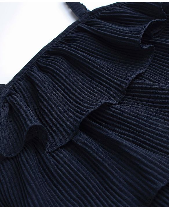 Babyhug Sleeveless Ruffled Layered Frock in Pleated Georgette - Navy
