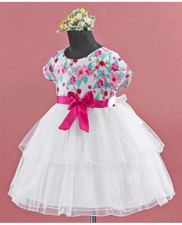 Babyhug Cap Sleeves Frock HD Floral Print - Off White